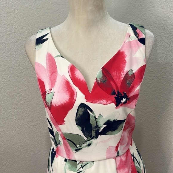 DKNY Dresses Floral Dresses DKNY Womens Pink Sleeveless V Neck Midi Fit Flare - Picture 6 of 11